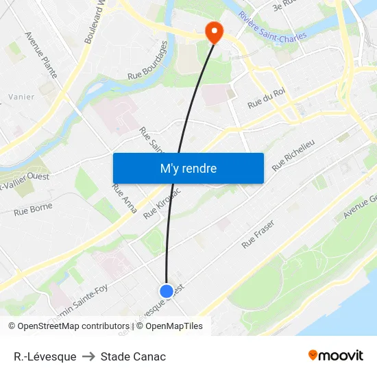 R.-Lévesque to Stade Canac map
