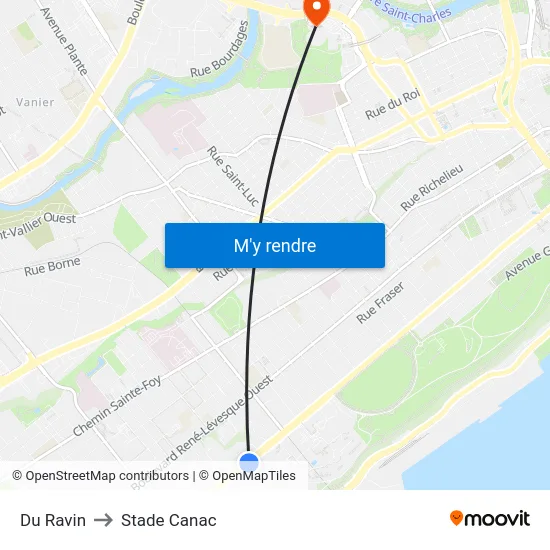 Du Ravin to Stade Canac map