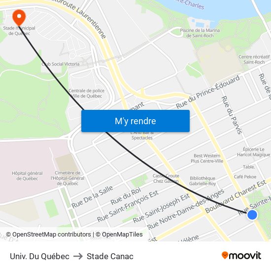 Univ. Du Québec to Stade Canac map