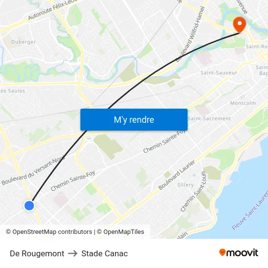 De Rougemont to Stade Canac map