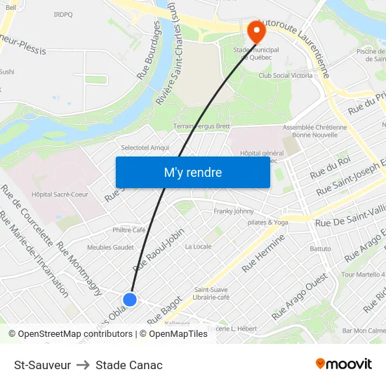St-Sauveur to Stade Canac map
