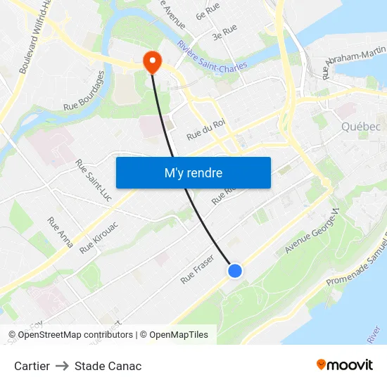 Cartier to Stade Canac map