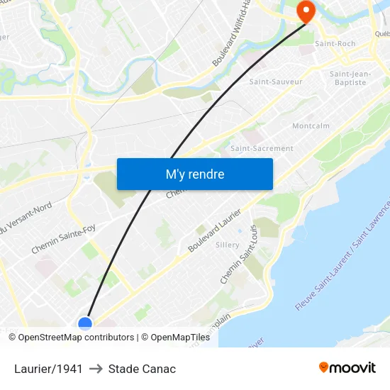 Laurier/1941 to Stade Canac map