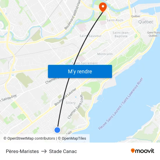 Pères-Maristes to Stade Canac map