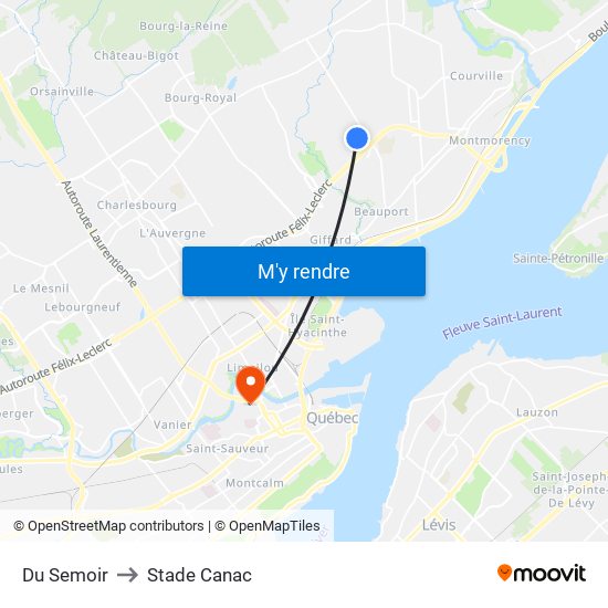 Du Semoir to Stade Canac map
