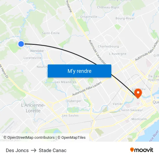 Des Joncs to Stade Canac map