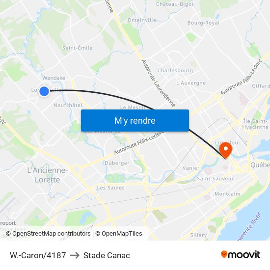 W.-Caron/4187 to Stade Canac map