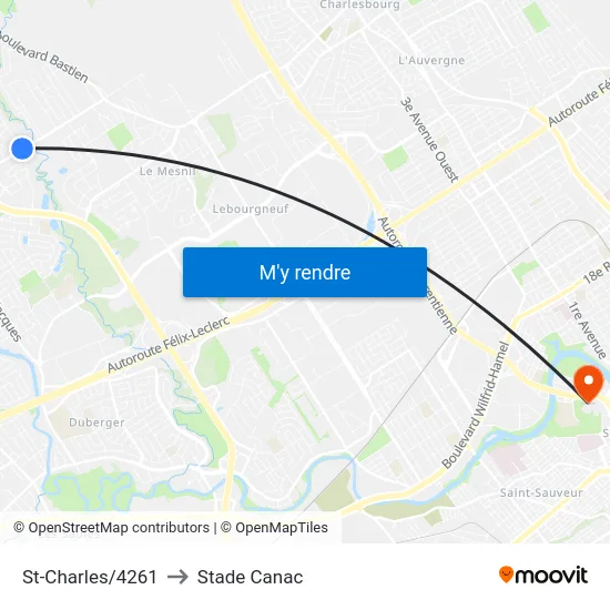 St-Charles/4261 to Stade Canac map