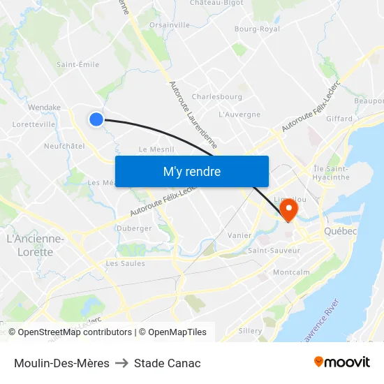 Moulin-Des-Mères to Stade Canac map