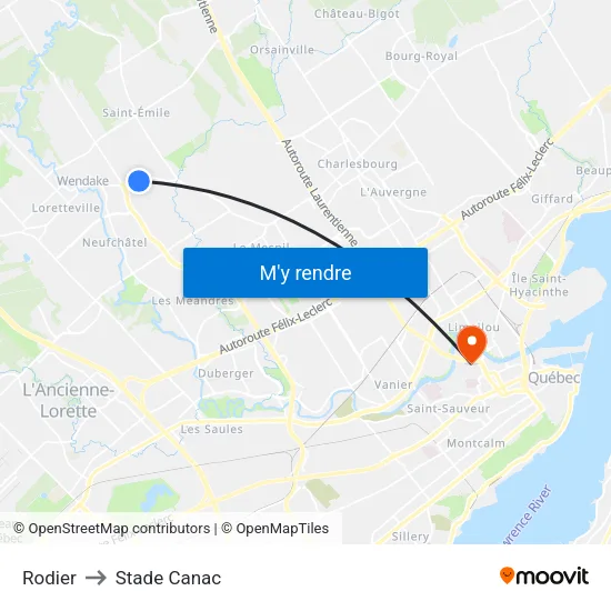 Rodier to Stade Canac map