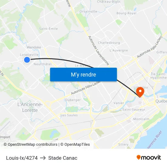 Louis-Ix/4274 to Stade Canac map