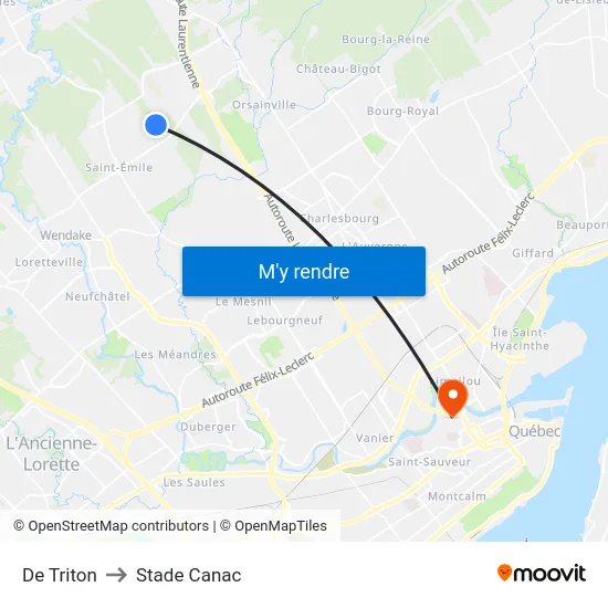 De Triton to Stade Canac map
