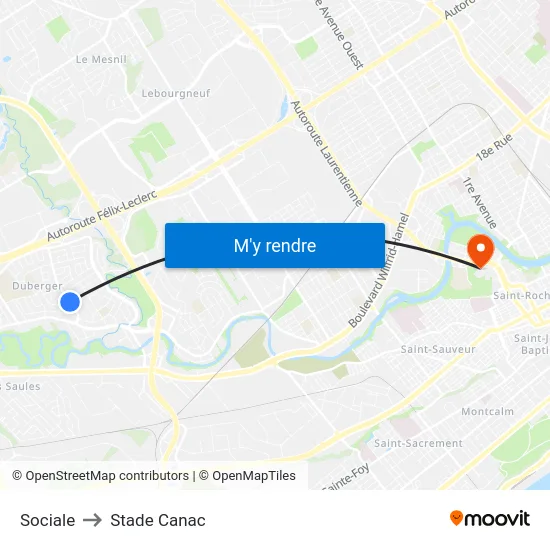 Sociale to Stade Canac map