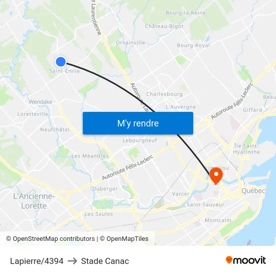 Lapierre/4394 to Stade Canac map