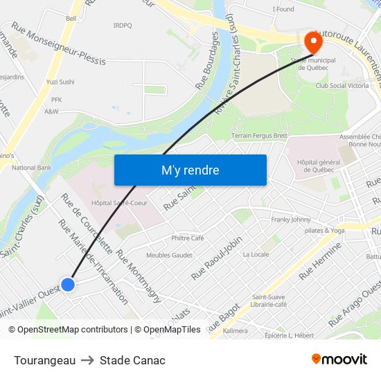 Tourangeau to Stade Canac map