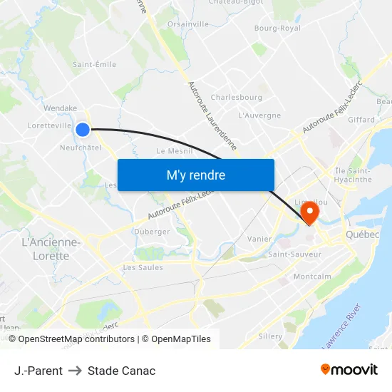 J.-Parent to Stade Canac map