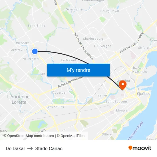 De Dakar to Stade Canac map