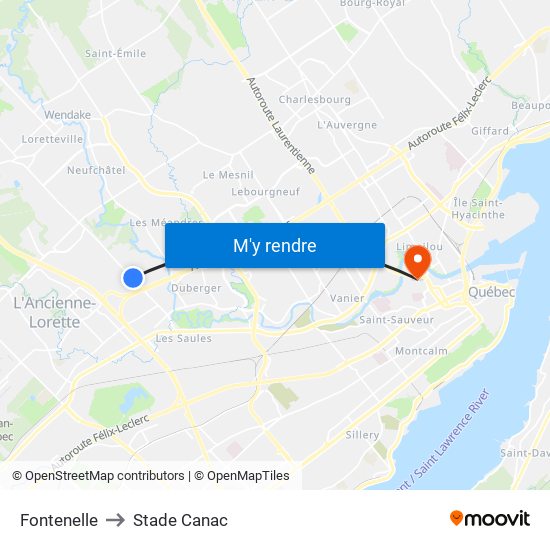 Fontenelle to Stade Canac map