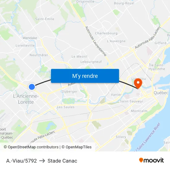 A.-Viau/5792 to Stade Canac map