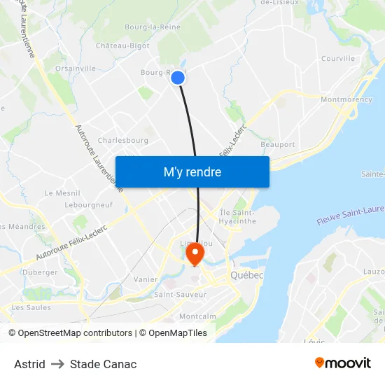 Astrid to Stade Canac map