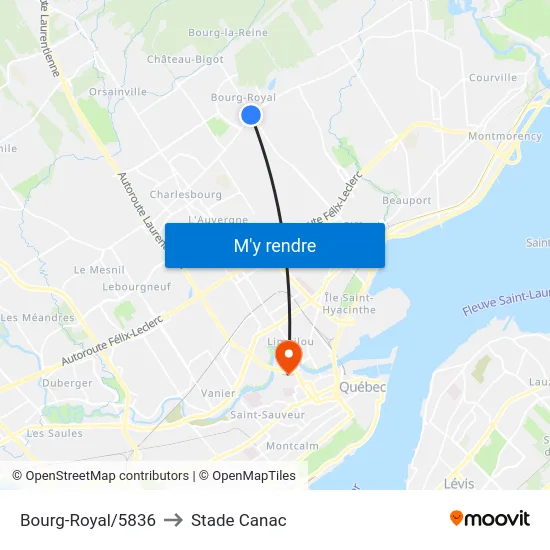 Bourg-Royal/5836 to Stade Canac map