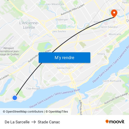 De La Sarcelle to Stade Canac map
