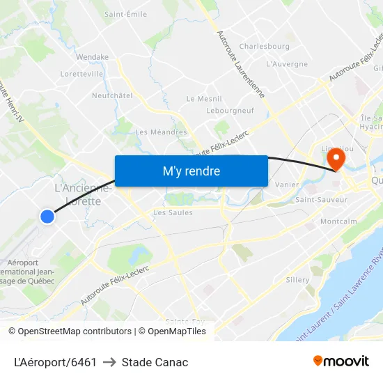 L'Aéroport/6461 to Stade Canac map