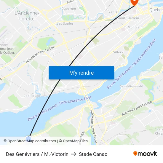 Des Genévriers / M.-Victorin to Stade Canac map
