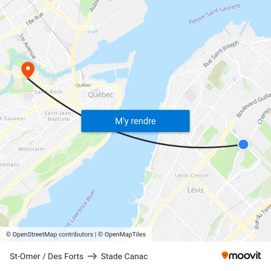 St-Omer / Des Forts to Stade Canac map