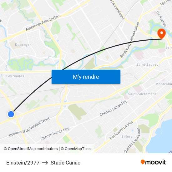 Einstein/2977 to Stade Canac map