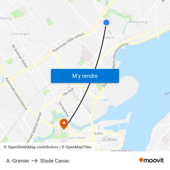 A.-Grenier to Stade Canac map