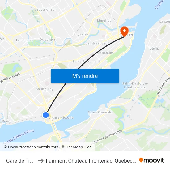 Gare de Train to Fairmont Chateau Frontenac, Quebec City map