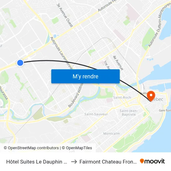 Hôtel Suites Le Dauphin Québec Quebec City to Fairmont Chateau Frontenac, Quebec City map