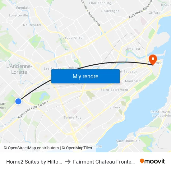 Home2 Suites by Hilton Quebec City to Fairmont Chateau Frontenac, Quebec City map