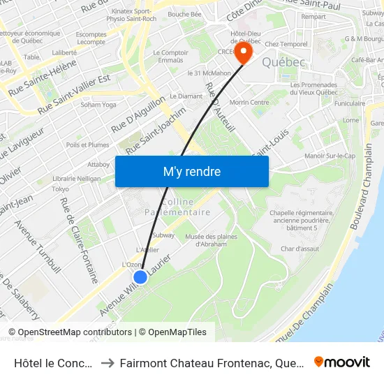Hôtel le Concorde to Fairmont Chateau Frontenac, Quebec City map