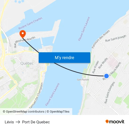 Lévis to Port De Quebec map