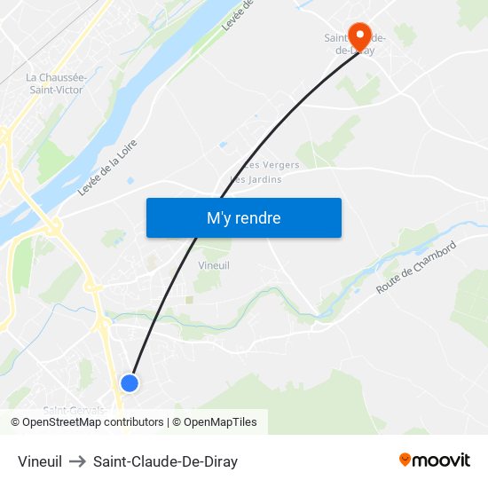 Vineuil to Saint-Claude-De-Diray map