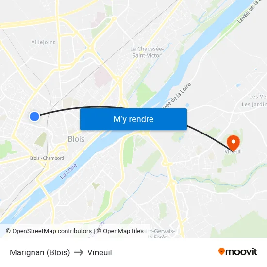 Marignan (Blois) to Vineuil map