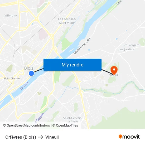 Orfèvres (Blois) to Vineuil map