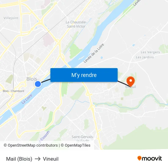 Mail (Blois) to Vineuil map