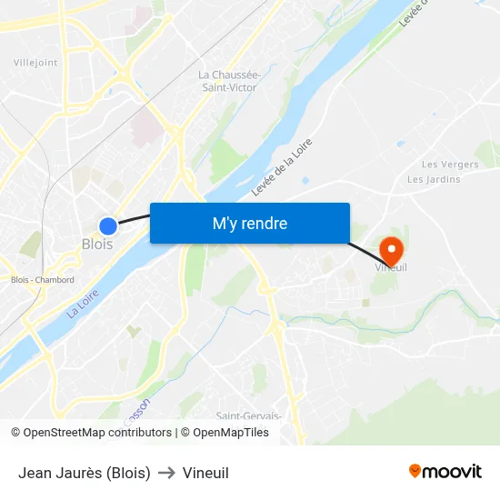 Jean Jaurès (Blois) to Vineuil map