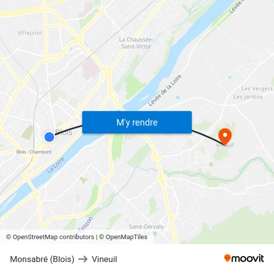 Monsabré (Blois) to Vineuil map