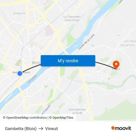 Gambetta (Blois) to Vineuil map