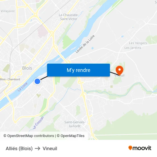 Alliés (Blois) to Vineuil map