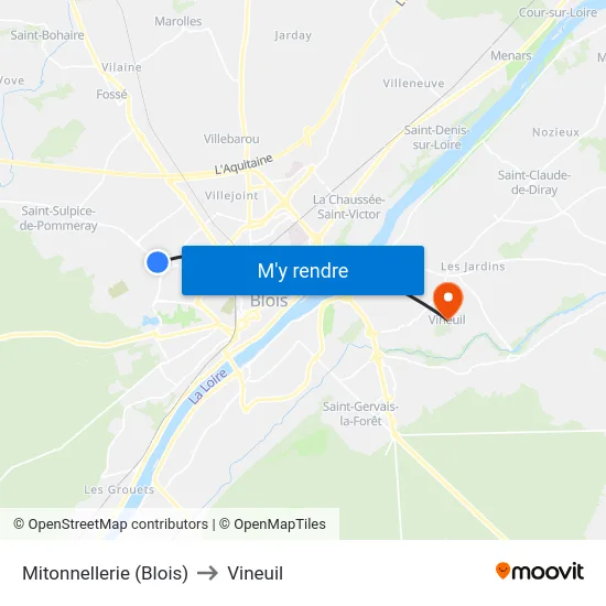 Mitonnellerie (Blois) to Vineuil map