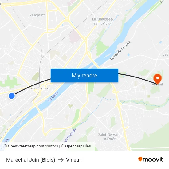 Maréchal Juin (Blois) to Vineuil map