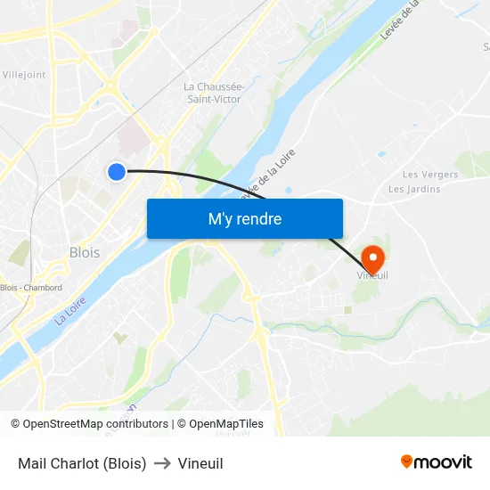 Mail Charlot (Blois) to Vineuil map