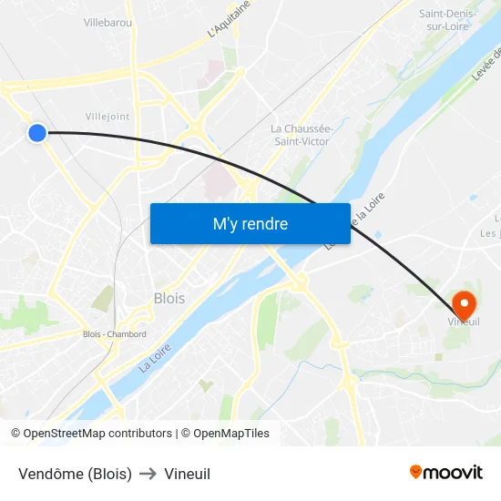 Vendôme (Blois) to Vineuil map