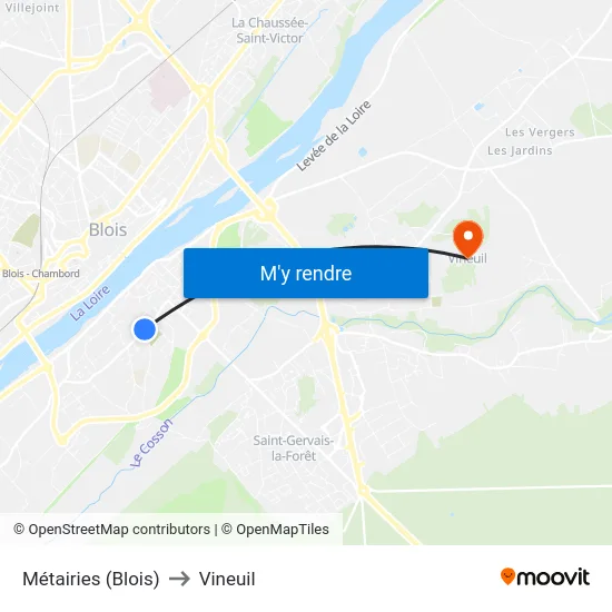 Métairies (Blois) to Vineuil map