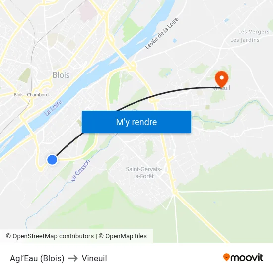 Agl’Eau (Blois) to Vineuil map